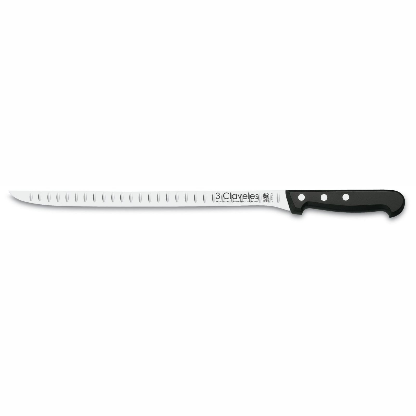 Cuchillo jamonero alveolado de 3 Claveles serie POM de 30 cm