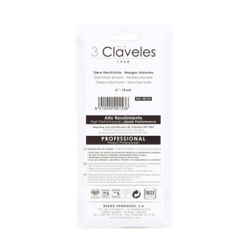 Reverso del blister de las tijeras de electricista microdentadas 3 Claveles 153 – Cuchillalia.com