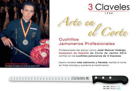 Cuchillo Jamonero Alveolado 3 Claveles 964 POM de 29cm
