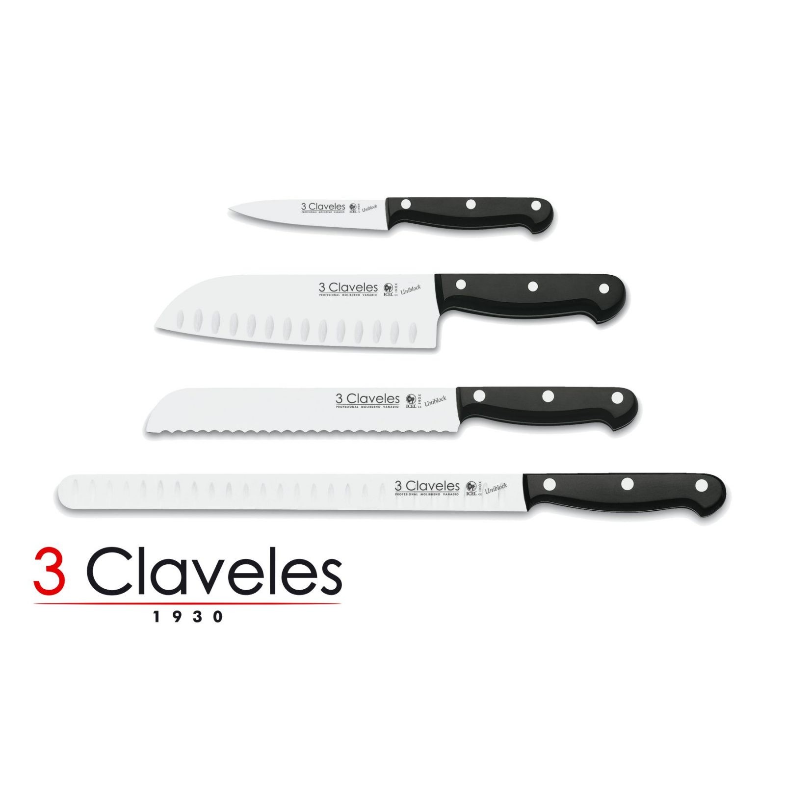 Set de 4 cuchillos básicos para la cocina 3 Claveles Uniblock