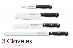 Lote básico de 4 cuchillos para la cocina 3 Claveles Uniblock - Mondador 1108 - Santoku 1124 - Panero 1120 - Jamonero 1140