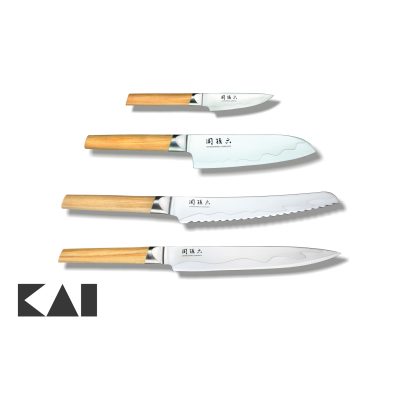 Lote básico de 4 cuchillos para la cocina KAI Seki Magoroku Composite: Mondador MGC-0400 Chef MGC-0402 Panero MGC-0405 Fileteador MGC-0404