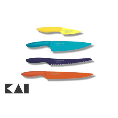 Lote básico de 4 cuchillos para la cocina KAI Pure Komachi 2: Mondador AB-5700 Chef AB-5706 Panero AB-5705 Fileteador AB-5704