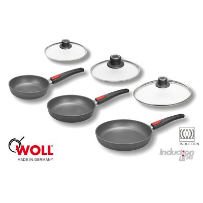 Lote 3 Sartenes de Titanio Woll de 20, 24 y 28 cm (1520ILB, 1524ILB y 1528ILB) y 3 tapas (S20M, S24M y S28M) - Induction Line - Cuchillalia