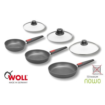 Lote 3 Sartenes de Titanio Woll de 20, 24 y 28 cm (1520N, 1524N y 1528N) y 3 tapas (S20M, S24M y S28M) – TITANIUM NOWO – Cuchillalia