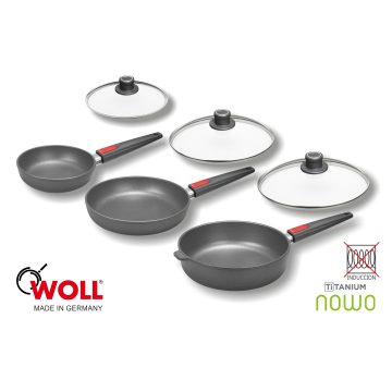 Lote 3 Sartenes de Titanio Woll de 20, 26 y Honda 28 cm (1520N, 1526N y Honda 1728N) y 3 tapas (S20M, S24M y S28M) – TITANIUM NOWO No Inducción – Cuchillalia