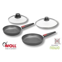 Lote 2 Sartenes de Titanio Woll de 24 y 28 cm (1524N y 1528N) y 2 tapas (S24M y S28M) - TITANIUM NOWO - Cuchillalia