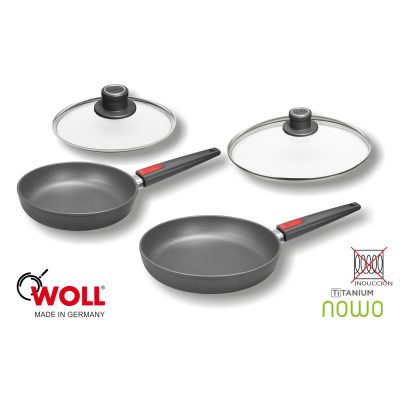 Lote 2 Sartenes de Titanio Woll de 24 y 28 cm (1524N y 1528N) y 2 tapas (S24M y S28M) - TITANIUM NOWO - Cuchillalia