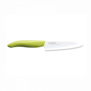 Cuchillalia - KYOCERA FK-110WH-GR - Cuchillo Office/Universal de cerámica de 110 mm - Mango Verde - Hoja Blanca