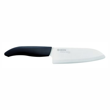 Cuchillalia – KYOCERA FK-140WH-BK – Cuchillo Santoku de cerámica de 140 mm – Mango Negro – Hoja Blanca