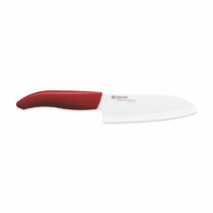 Cuchillalia - KYOCERA FK-140WH-RD - Cuchillo Santoku de cerámica de 140 mm - Mango Rojo - Hoja Blanca