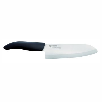 Cuchillalia – KYOCERA FK-160WH-BK – Cuchillo Santoku de cerámica de 160 mm – Mango Negro – Hoja Blanca