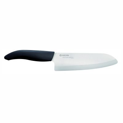 Cuchillalia - KYOCERA FK-160WH-BK - Cuchillo Santoku de cerámica de 160 mm - Mango Negro - Hoja Blanca