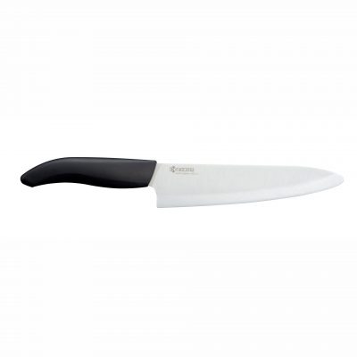 Cuchillalia - KYOCERA FK-180WH-BK - Cuchillo de Chef/Cebollero de cerámica de 180 mm - Mango Negro - Hoja Blanca
