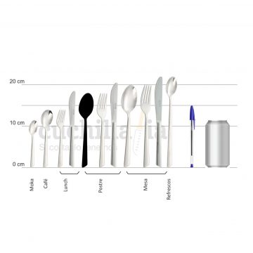 Comparativa del tamaño de la cuchara de postre con resto serie Arcos Toscana