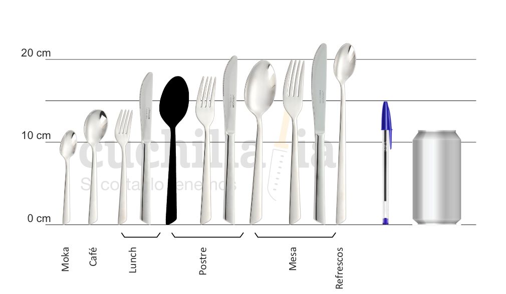 Comparativa del tamaño de la cuchara de postre con resto serie Arcos Toscana