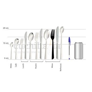 Comparativa del tamaño del tenedor de mesa con resto serie Arcos Toscana