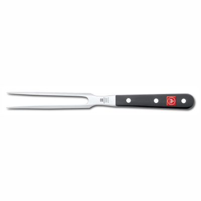 Tenedor trinchante de chef forjado con mango negro de 16 cm - Wüsthof Classic 4410-7/16
