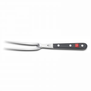 Tenedor trinchante de chef curvo forjado con mango negro de 16 cm - Wüsthof Classic 4411-7/16