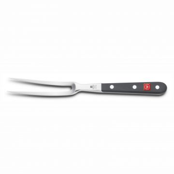 Tenedor trinchante de chef curvo forjado con mango negro de 16 cm – Wüsthof Classic 4411-7/16