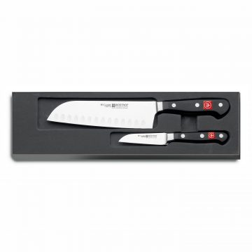 Estuche de cuchillo santoku y mondador forjados – Mango negro – Wüsthof Classic 9280