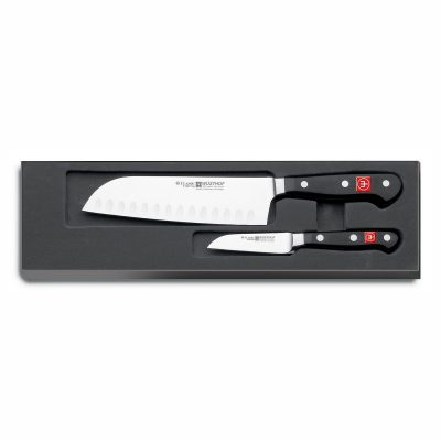 Estuche de cuchillo santoku y mondador forjados - Mango negro - Wüsthof Classic 9280