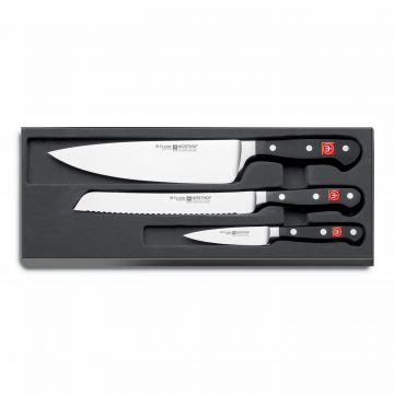 Estuche de cuchillo de chef, panero y mondador – Mango negro – Wüsthof Classic 9660