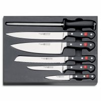 Estuche de 5 cuchillos forjados y chaira - Mango negro - Wüsthof Classic 9751