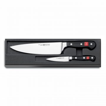 Estuche de cuchillo de chef y mondador forjados – Mango negro – Wüsthof Classic 9755