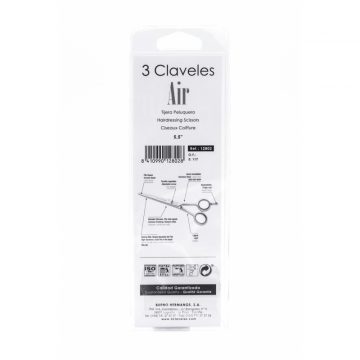 Reverso del blister de las tijeras de Peluquería de Corte de 5,5″ – 3 Claveles Air 12802 – Cuchillalia