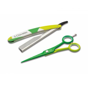 Tijeras de Peluquería de Corte de 5,5″ y navaja – 3 Claveles Cool Verde 18179 – Cuchillalia