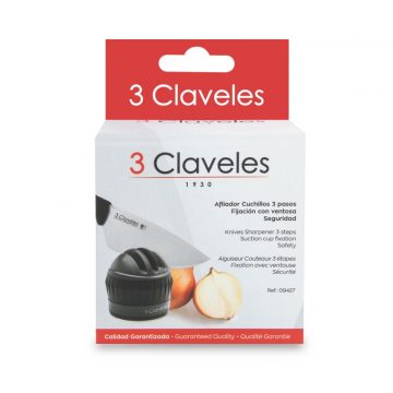 Cuchillalia – Envase del afilador para cuchillos de ventosa – 3 Claveles 9427