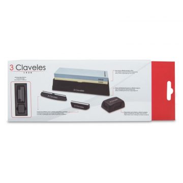 Caja del kit de piedra de afilar con 2 guías, base antideslizante y piedra de rectificar – 3 Claveles 9428 – Cuchillalia