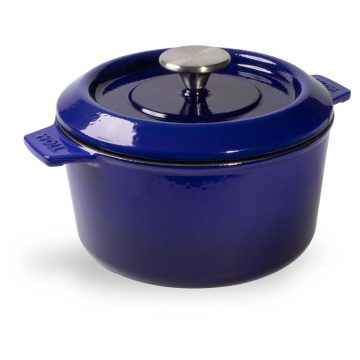 Cocotte de hierro fundido de 20 cm con tapa sin las asas de silicona puestas – Woll Azul Cobalto – Cuchillalia