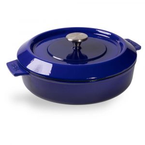 Cocotte baja de hierro fundido de 28 cm con tapa sin las asas de silicona puestas - Woll Azul Cobalto - Cuchillalia