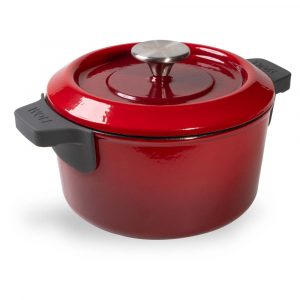 Cocotte de hierro fundido de 20 cm con tapa con las asas de silicona puestas - Woll Rojo Chili - Cuchillalia