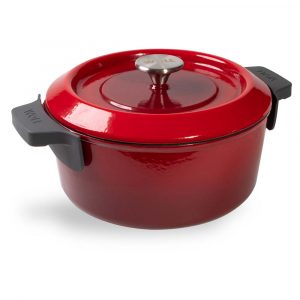 Cocotte de hierro fundido de 24 cm con tapa con las asas de silicona puestas - Woll Rojo Chili - Cuchillalia