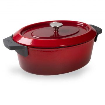 Rustidera de hierro fundido de 34×26 cm con tapa con las asas de silicona puestas – Woll Rojo Chili – Cuchillalia