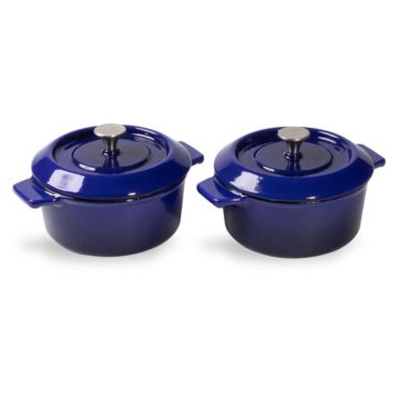 Set de 2 minicocottes de hierro fundido de 10 cm con tapa – Woll Azul Cobalto – Cuchillalia