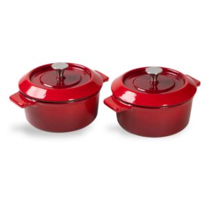 Mini cocottes de hierro fundido de 10 cm (2 unidades) con tapa - Woll Rojo Chili - Cuchillalia