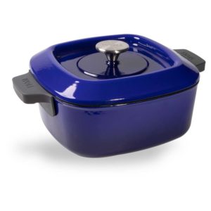 Cacerola cocotte de hierro fundido de 24x24 cm con tapa y con asas de silicona puestas - Woll Azul Cobalto - Cuchillalia