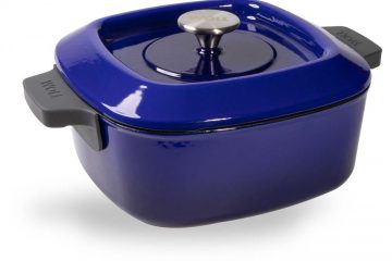 Cacerola cocotte de hierro fundido de 24x24 cm con tapa y con asas de silicona puestas - Woll Azul Cobalto - Cuchillalia