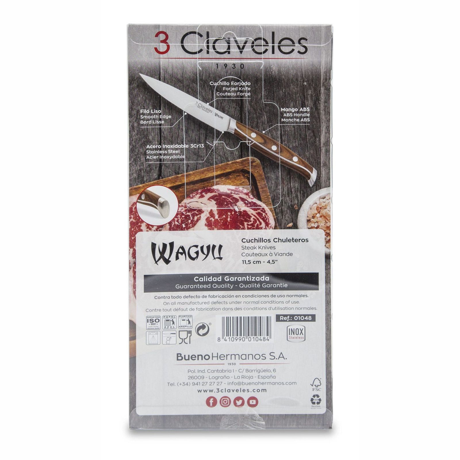 Cuchillos chuleteros 3 Claveles Wagyu de filo liso