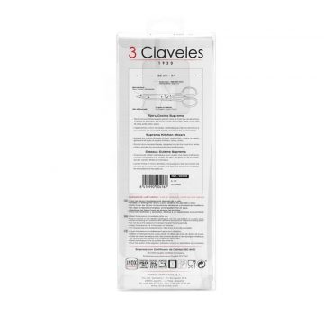 Tijera de Cocina Inoxidable de 23 cm – 3 Claveles Suprema 416 – Reverso del estuche