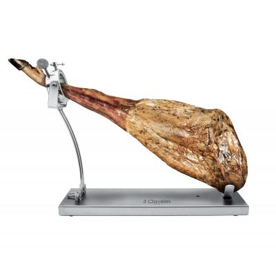 Soporte jamonero plegable con base de acero inoxidable - 3 Claveles INOX PRO 1737 con jamón