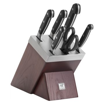 Juego de 5 cuchillos y tijeras de cocina en taco autoafilador Zwilling PRO – Cuchillalia.com
