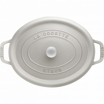 Vista superior de la cocotte ovalada blanco trufa de 23 cm de Staub 40501-421 – Cuchillalia.com