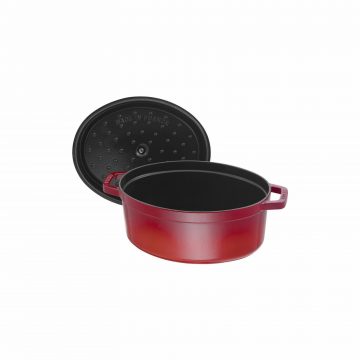 Cocotte ovalada cereza con su tapa de 23 cm de Staub 40509-830 – Cuchillalia.com