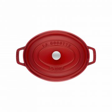 Vista superior de la cocotte ovalada cereza de 23 cm de Staub 40509-830 – Cuchillalia.com