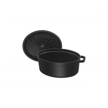 Cocotte ovalada negra con su tapa negra de 23 cm de Staub 40500-231 – Cuchillalia.com